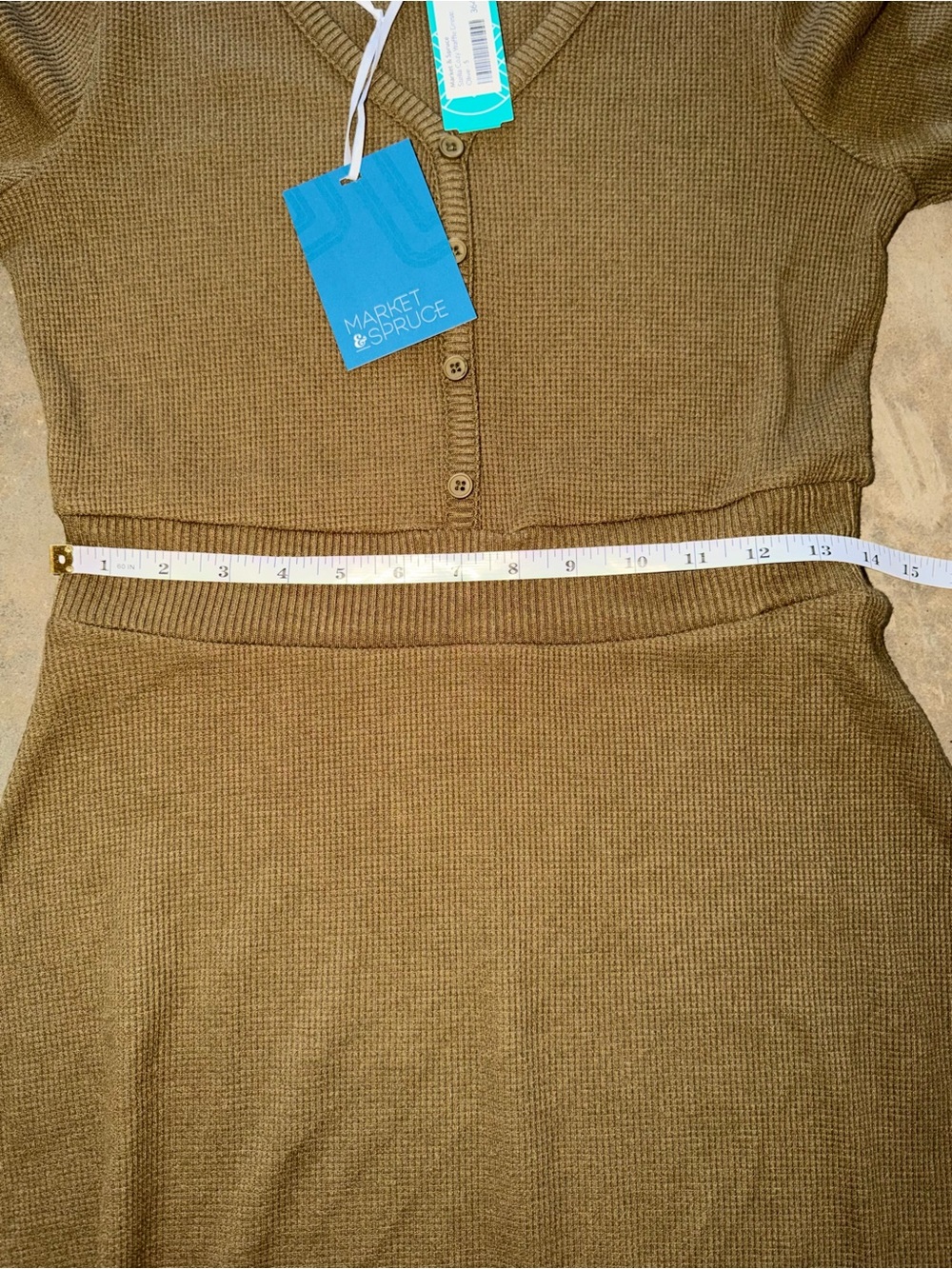 NWT Market & Spruce Stella Cozy Waffle Knit Henley Dress Olive Green S - Picture 7 of 9